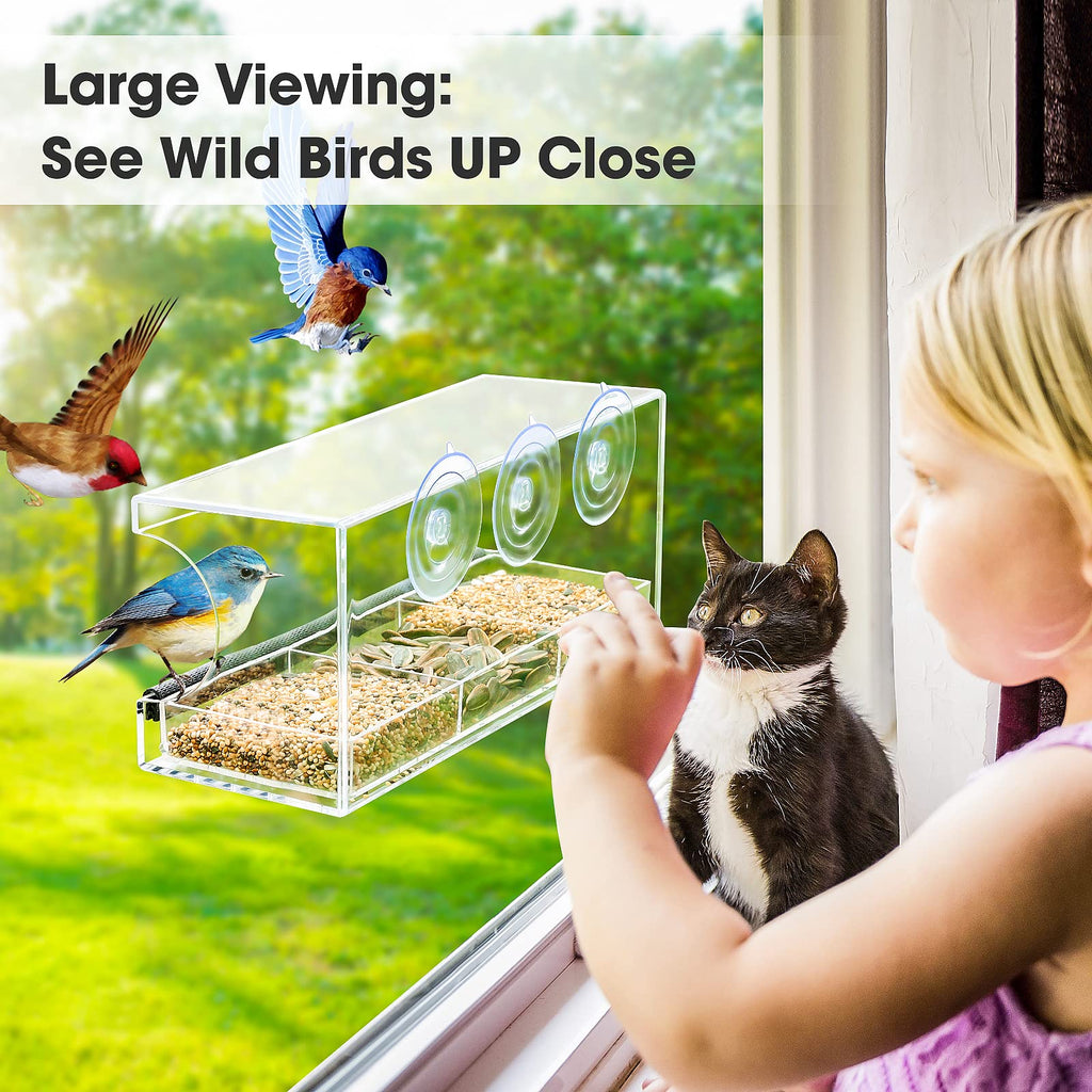 Jarkyfine Window Bird Feeder for Viewing - Window Bird Feeders with Strong Suction Cups - Outdoor Bird Feeder Window Viewing Box, Gifts for Cats Elderly, Detachable Tray, Easy to Clean