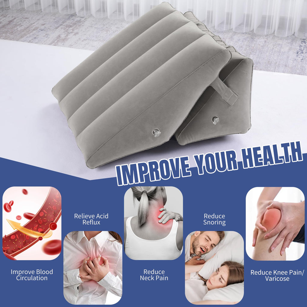 HOMBYS Adjustable Inflatable Bed Wedge Pillow for Sleeping, 7 in 1 Multi Use Back Pillow for Bed Sitting Up, 10 inch Elevated Support Pillow for Legs & Back, Portable for Travel Use-30"x22"x10", Grey
