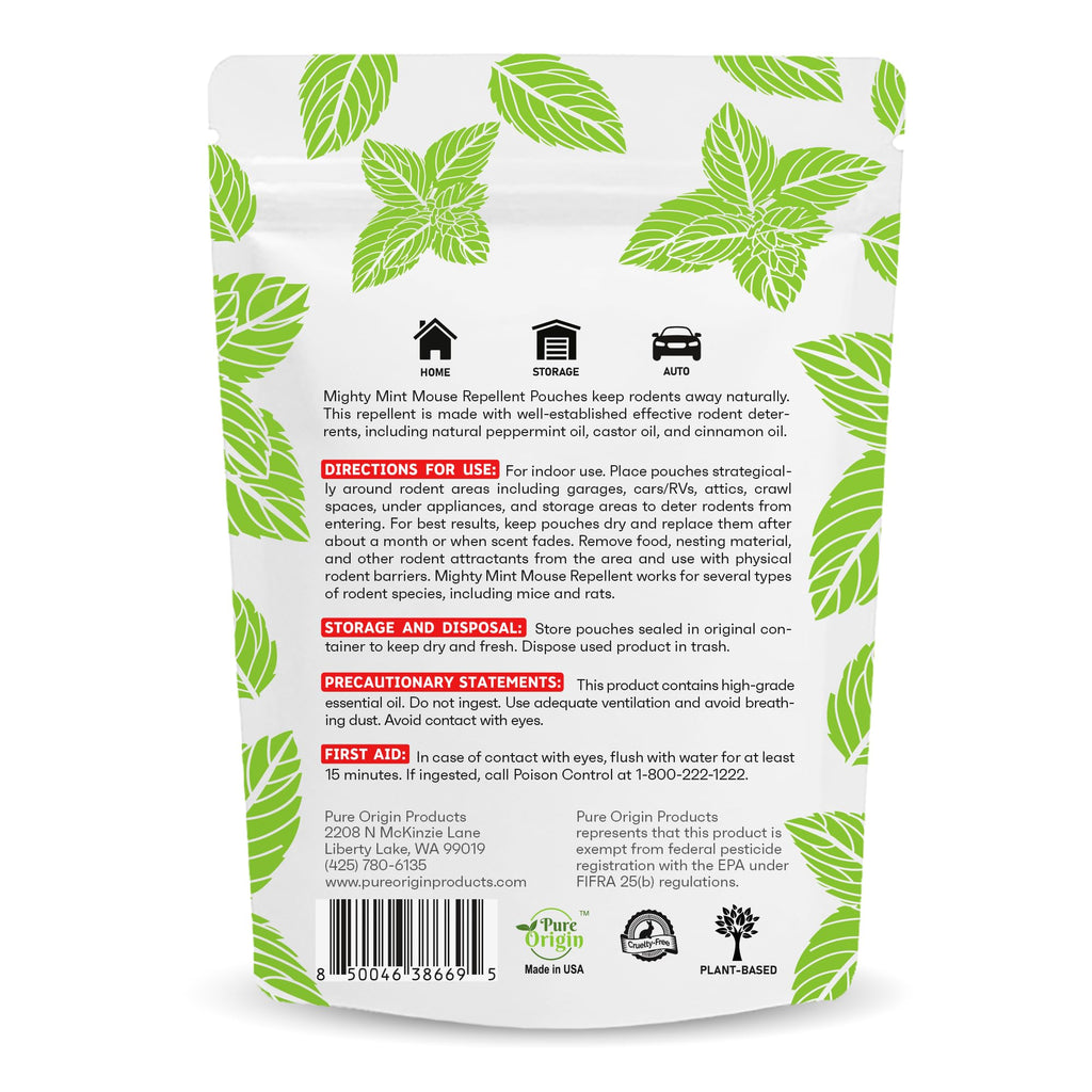 Mighty Mint Mouse Repellent Pouches – Peppermint, Castor Oil & Cinnamon Formula – Natural Indoor Deterrent for Mice and Rodents – Plant-Based, Long-Lasting Protection – 12 Count