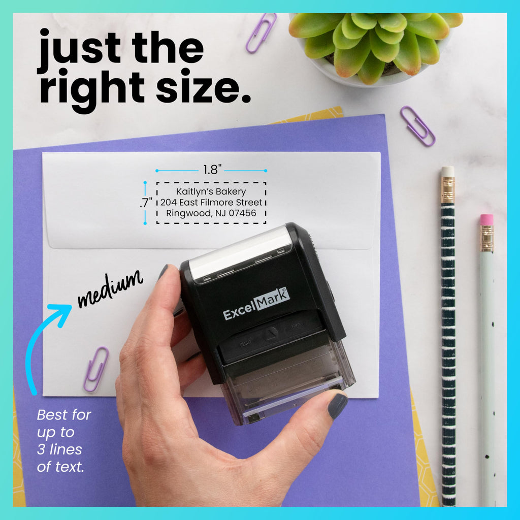 ExcelMark Custom Stamp – Clear & Crisp Impressions – Personalized Self-Inking Rubber Stamp – Use for Address Stamp and More (Medium)