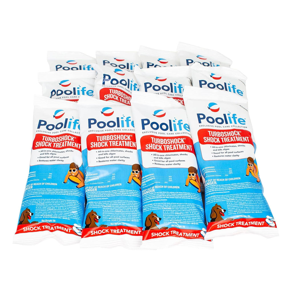 Poolife Turbo Shock to Eliminate Algae, Bacteria & Cloudy Water - Strongest 78% Calcium Hypochlorite Pool Shock - Fast-Dissolving, No Pre-Mixing - Safe Chlorine Shock for All Surfaces - 12 X 1lb Bag