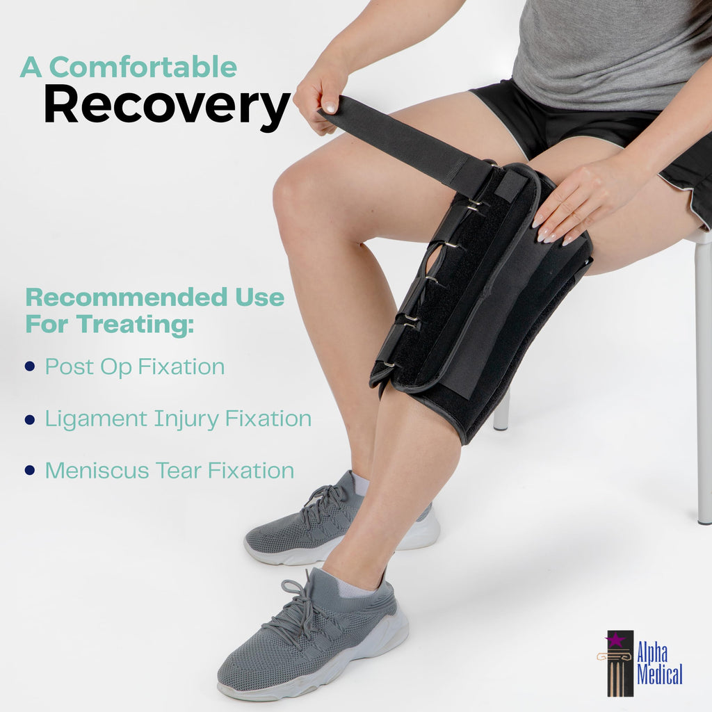 Alpha Medical 14” Long Adjustable Three Panel Orthopedic Knee Immobilizer – Supportive & Adjustable Side Panels – Knee Brace Stabilizer – Knee Immobilization L1830