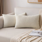 MIULEE Throw Pillow Covers Soft Corduroy Decorative Set of 2 Boho Striped Pillow Covers Pillowcases Farmhouse Home Decor for Christmas Couch Bed Sofa Living Room 12x20 Inch Cream White