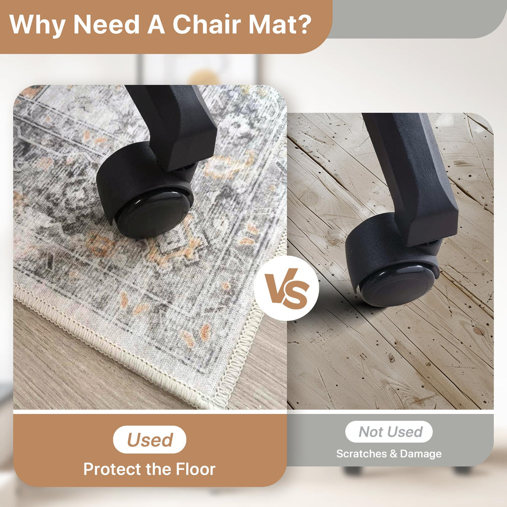 48"x60" Office Chair Mat for Hardwood Tile Floor, Under Desk Carpet Protector for Rolling Computer Chair Mat, Machine Washable Area Rug, Anti-Slip 1/5" Thick Low Pile Thin Vinyl Floor Mat, Taupe