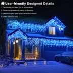 66ft Blue and White Christmas Lights, 640 LED Icicle Lights for Outside House Clear Wire Connectable Twinkle Lights with 8 Modes Timer Waterproof for Window Party Tree Holiday Patio Yard Home Decor