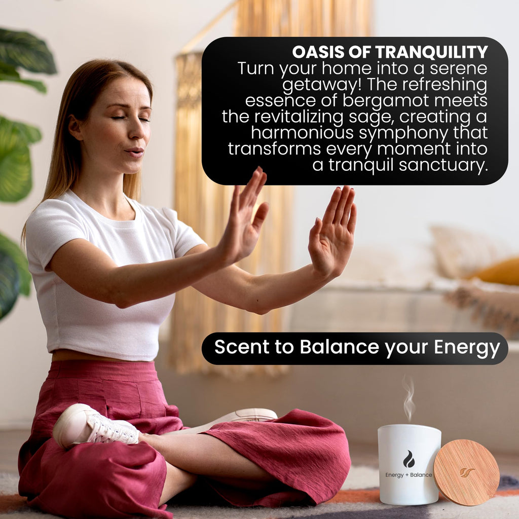 Natur IX Candle for Home, Sage & Bergamot Candles, Energy & Balance Non-Toxic Candle, 50 H Long Lasting, Aromatherapy Natural Soy Candle, Cleansing Luxury Candle, Gift Box, 8.3oz