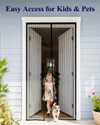 Magnetic Screen Door - 38.0'' x 82.0'' Retractable Screen Door Mesh for Entry Door or Sliding Door, Pet & Kid Friendly, Hands-Free Closure Keeps Bugs Out & Lets Breeze in, Stripe Black
