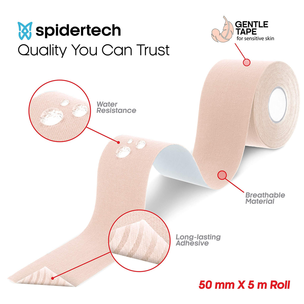 SpiderTech Gentle-Therapeutic Kinesiology Tape Roll for Hyper Sensitive and Radiated Skin 2"x16.4'50mmx5m