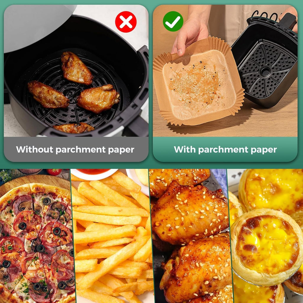500 Pcs Air Fryer Paper Liners, 8" Square Air Fryer Liners Disposable, Heavy-Duty Parchment Paper for 5-8 qt Airfryer Basket, Non-Stick & Grease-Proof Baking Liner for Oven Pan