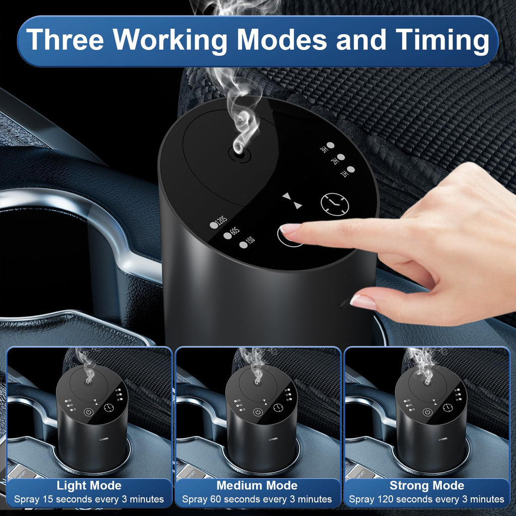 Waterless Car Diffuser, Waterless Diffusers for Essential Oils with Timer & No Leakage Tech, Super Quiet Cordless Aromatherapy Essential Oil Diffuser Battery Operated for Car, Room, Office (Black)