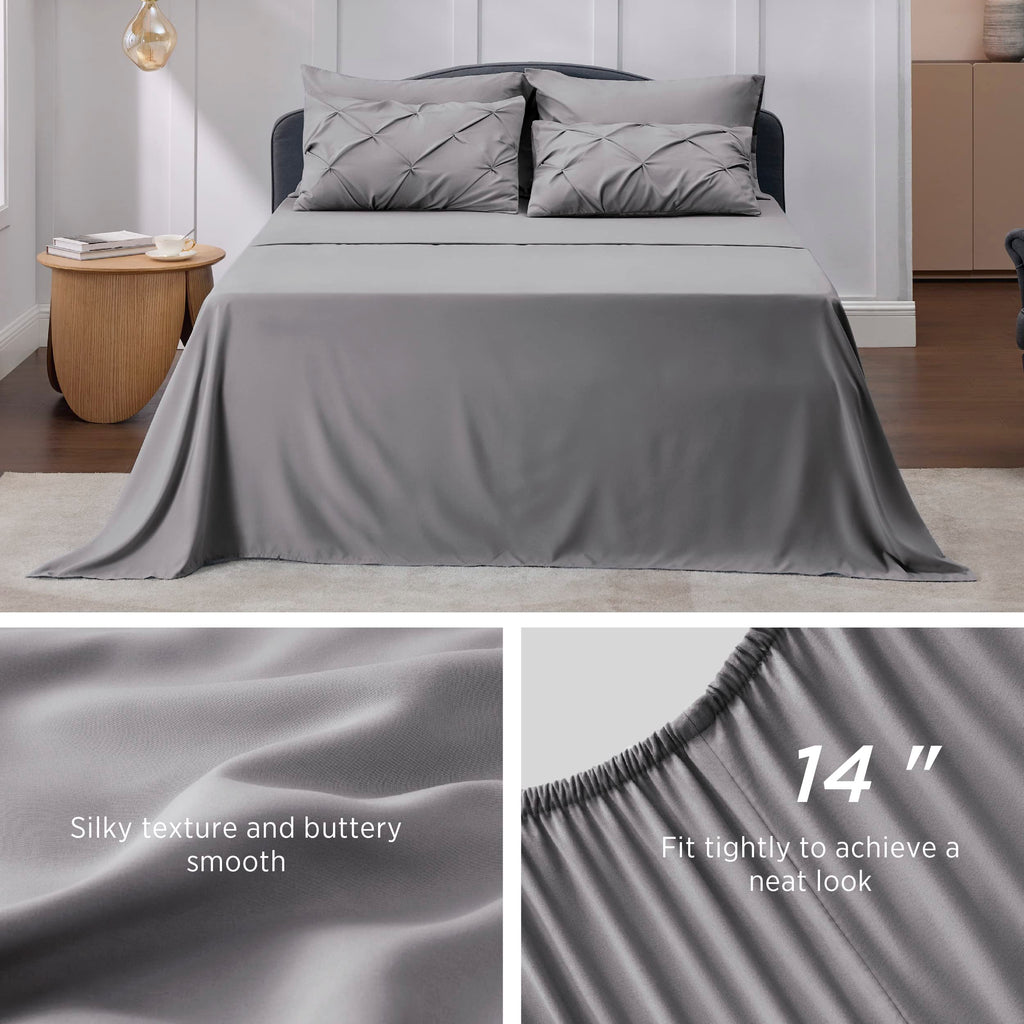 Bedsure Queen Comforter Set - Bed in a Bag Queen 7 Pieces, Pintuck Bedding Sets Gift for Christmas Grey Bed Set with Comforter, Sheets, Pillowcases & Shams