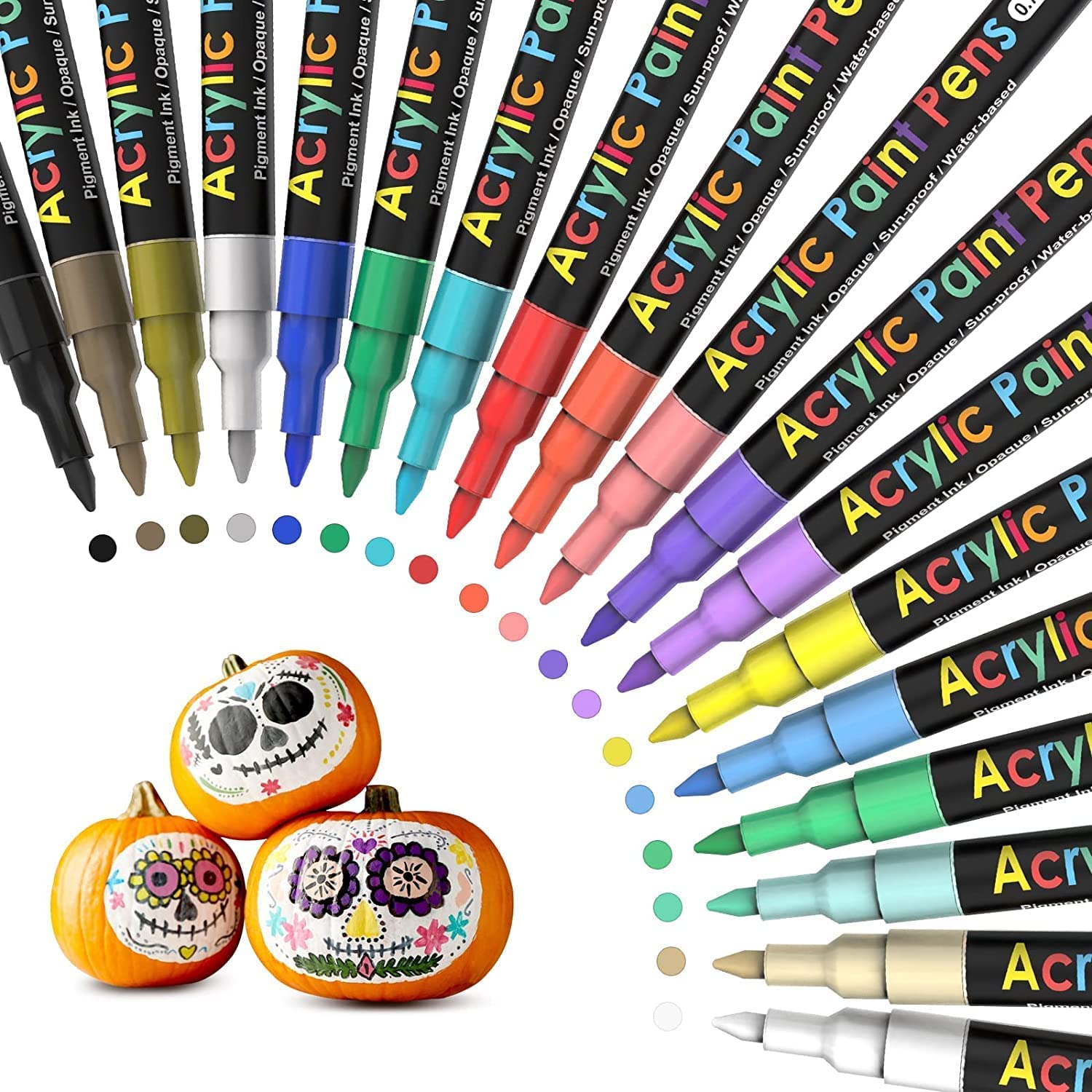 Acrylic Paint Pens Paint Markers Set of 18: Fine Point for Rock Painting Glass Wood Ceramic Fabric Metal Canvas Easter Eggs Pumpkin Kit, Drawing Art Crafts for Adults Scrapbooking Supplies