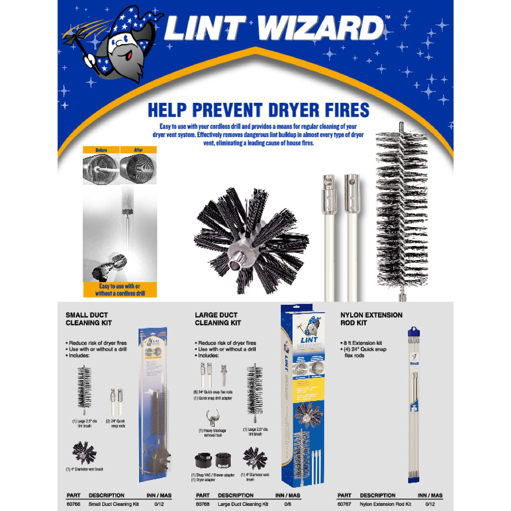 Eastman Lint Wizard Small Duct Dryer Vent Cleaning Kit, 2 Foot Flexible Quick Snap Rods, 4 Inch Auger Brush, Lint Trap Brush, 60766