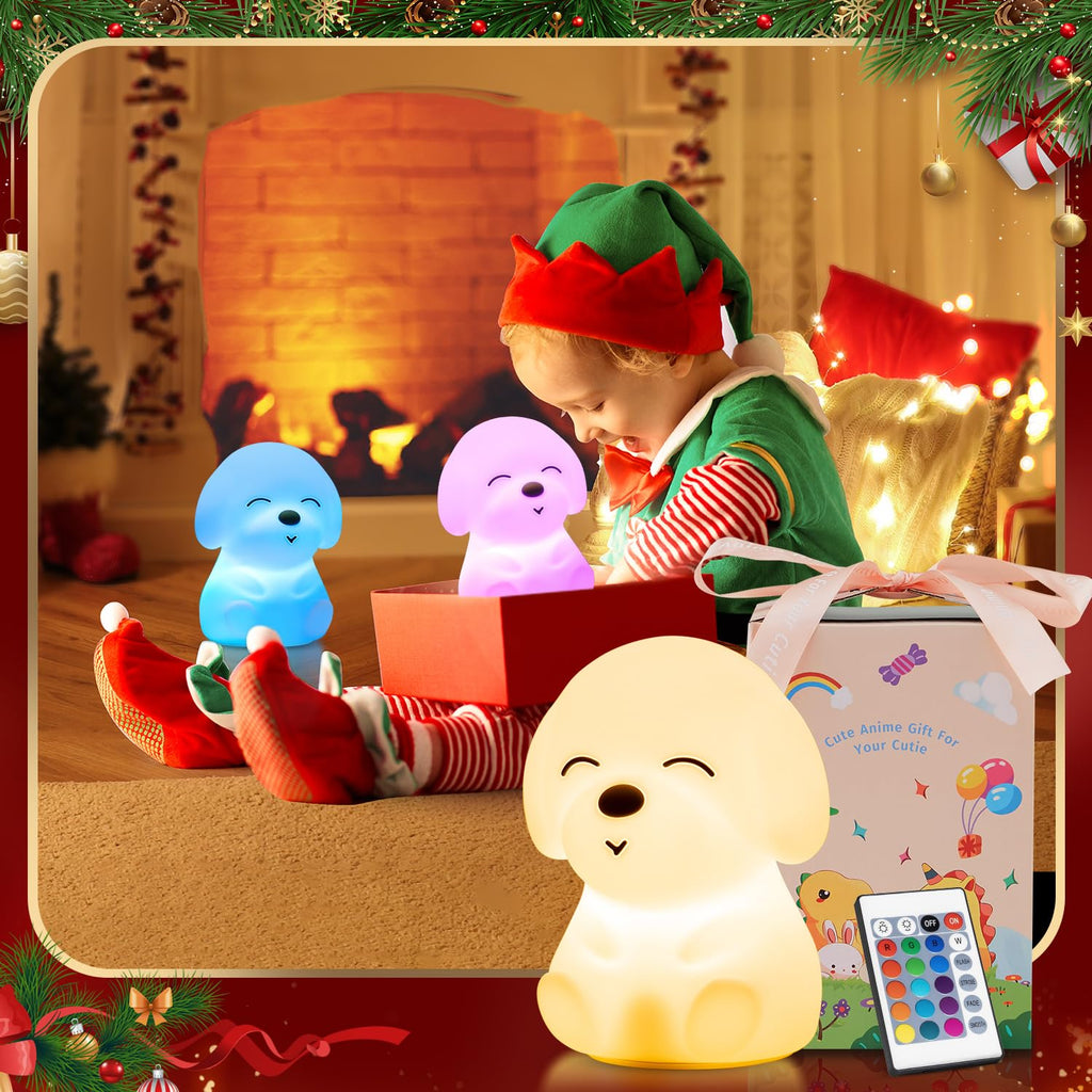 Onefire Dog Gift Night Lights for Kids, Remote+16 Colors Led Night Light Lamp, Dimmable Dog Kids Night Light, Rechargeable Timer Cute Night Light for Baby Nursery, Kawaii Silicone Dog Christmas Gifts
