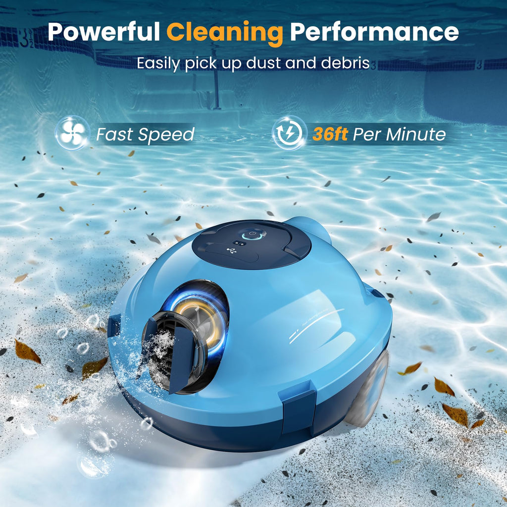 Y10 Cordless Robotic Pool Cleaner, Automatic Pool Vacuum - 90 Mins Runtime, Powerful Suction, Self-Parking, Lightweight for Above/Inground Pools Up to 65ft/1100 Sq.Ft (Navy)