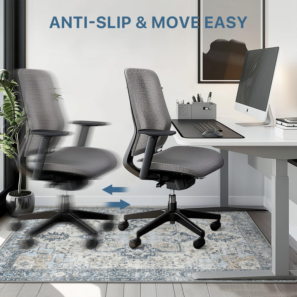 48"x60" Office Chair Mat for Hardwood Tile Floor, Under Desk Carpet Protector for Rolling Computer Chair Mat, Machine Washable Area Rug, Anti-Slip 1/5" Thick Low Pile Thin Vinyl Floor Mat, Blue