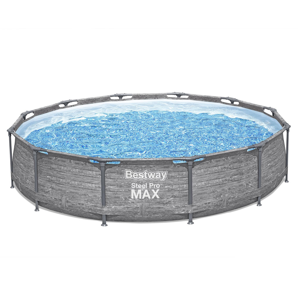Bestway Steel Pro MAX 12' x 30" Above Ground Pool, Round Metal Frame Outdoor Swimming Pool Set with Filter Pump, Stacked Stone Print
