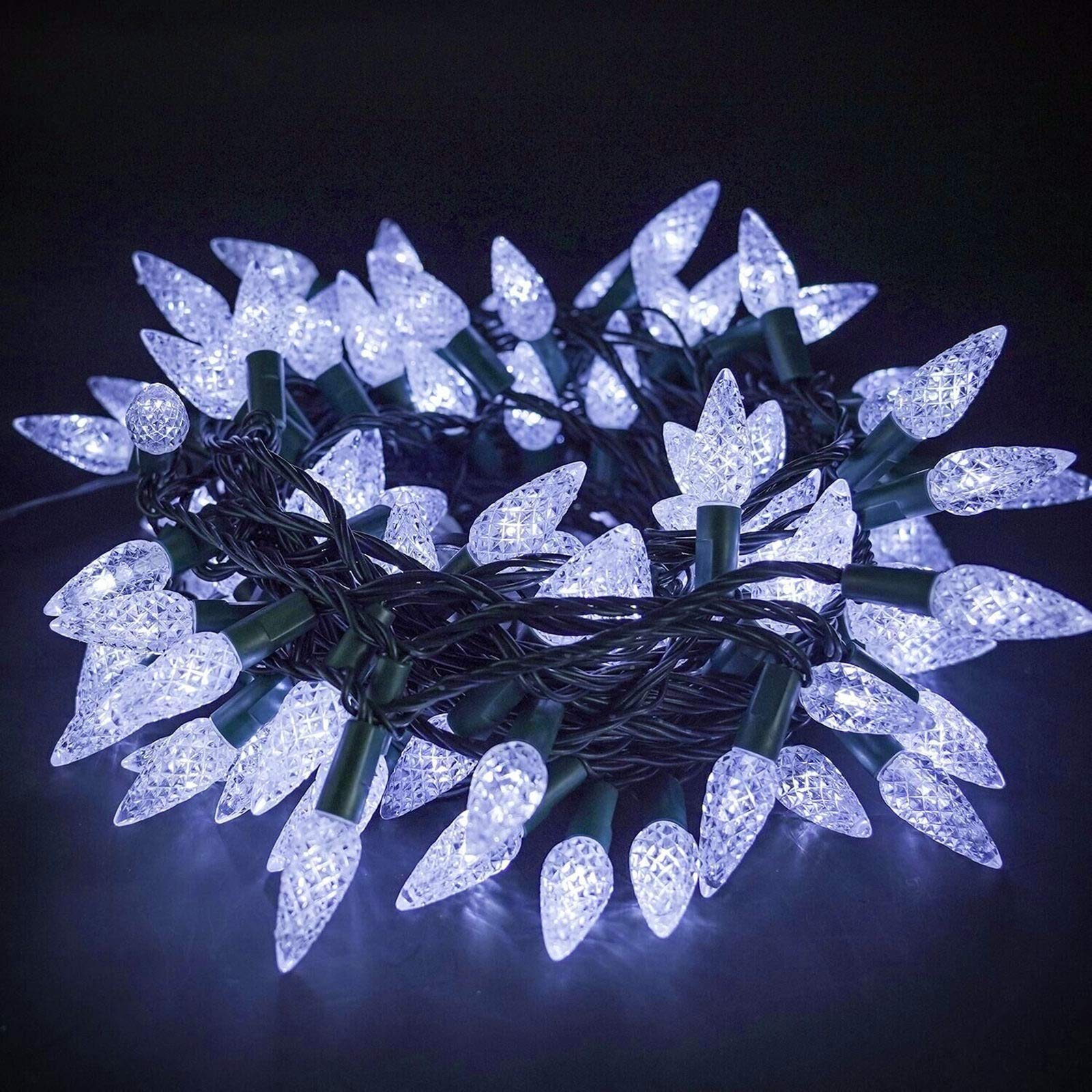 Twinkle Star C6 Christmas String Lights, 100 LED 33ft Fairy Lights with 29V Safe Adaptor, Indoor Outdoor 8 Lighting Modes for Patio Xmas Tree Wedding Party Decor, Cool White