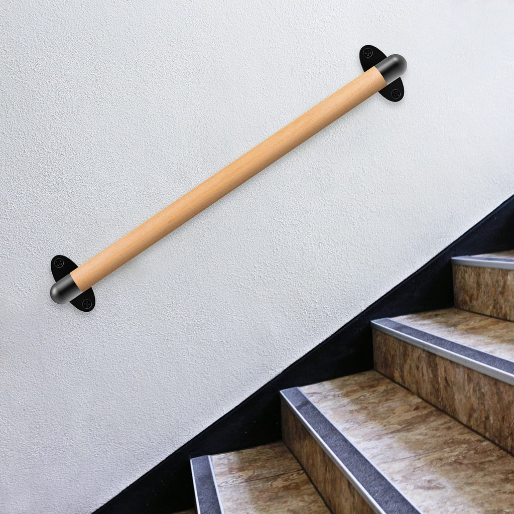 SELEWARE 36 Inch Wood Handrail Indoor Stairs Handrail Wall Mount Handrail w/Sturdy Metal Barckets, Barrier-Free Staircase Grab Bar for Elderly, 1.3 Inch Round