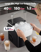 ICYGLEE Nugget Ice Maker Countertop with Handle, Ready in 4 Mins, Max 40lbs/24H, Chewable Ice, Self-Cleaning, Portable Sonic Ice Maker with Basket and Scoop, for Home/Party/RV/Camping (Black)
