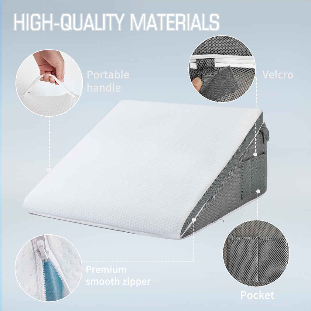 Ziiyllean Bed Wedge Pillow for Sleeping, 10-in-1 Adjustable Memory Foam Wedge Pillow for Acid Reflux, 2-in-1 Incline Wedge Pillows for After Surgery, Snoring, Back Pain Pillow Wedge