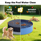 SAFANA 63/64 inch Round Dog Pool Cover [Upgrade 420D Thickened Durable] 64" Portable Dog Pet Bath Pool Cover, Foldable Round Doggy Inflatable Swimming Pool Cover, Drawstring Design Windproof Dustproof
