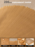 SMARTAKE 200 Pcs Parchment Paper Baking Sheets, 12x16 Inches Non-Stick Precut Baking Parchment, for Baking Grilling Air Fryer Steaming Bread Cup Cake Cookie and More (Unbleached)
