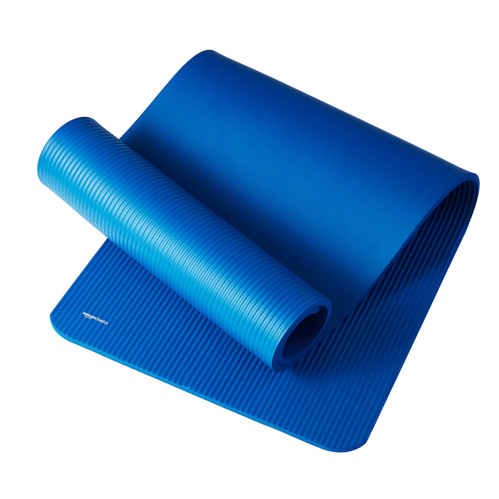 Amazon Basics Extra Thick Exercise Yoga Gym Floor Mat with Carrying Strap, 74 x 24 x .5 Inches, Blue