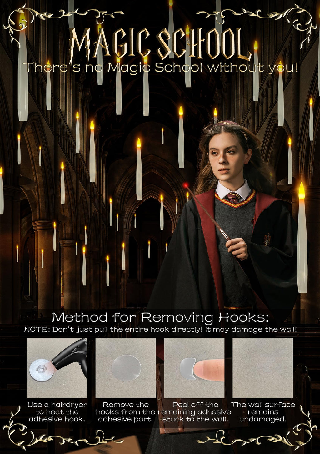 YISLIFY Floating Candles with Wand, Halloween Decorations 20 PCs Floating Candles with Wand Remote, Flickering Warm Light Flameless Hanging Candle Battery Operated Window LED Candles Set for Party