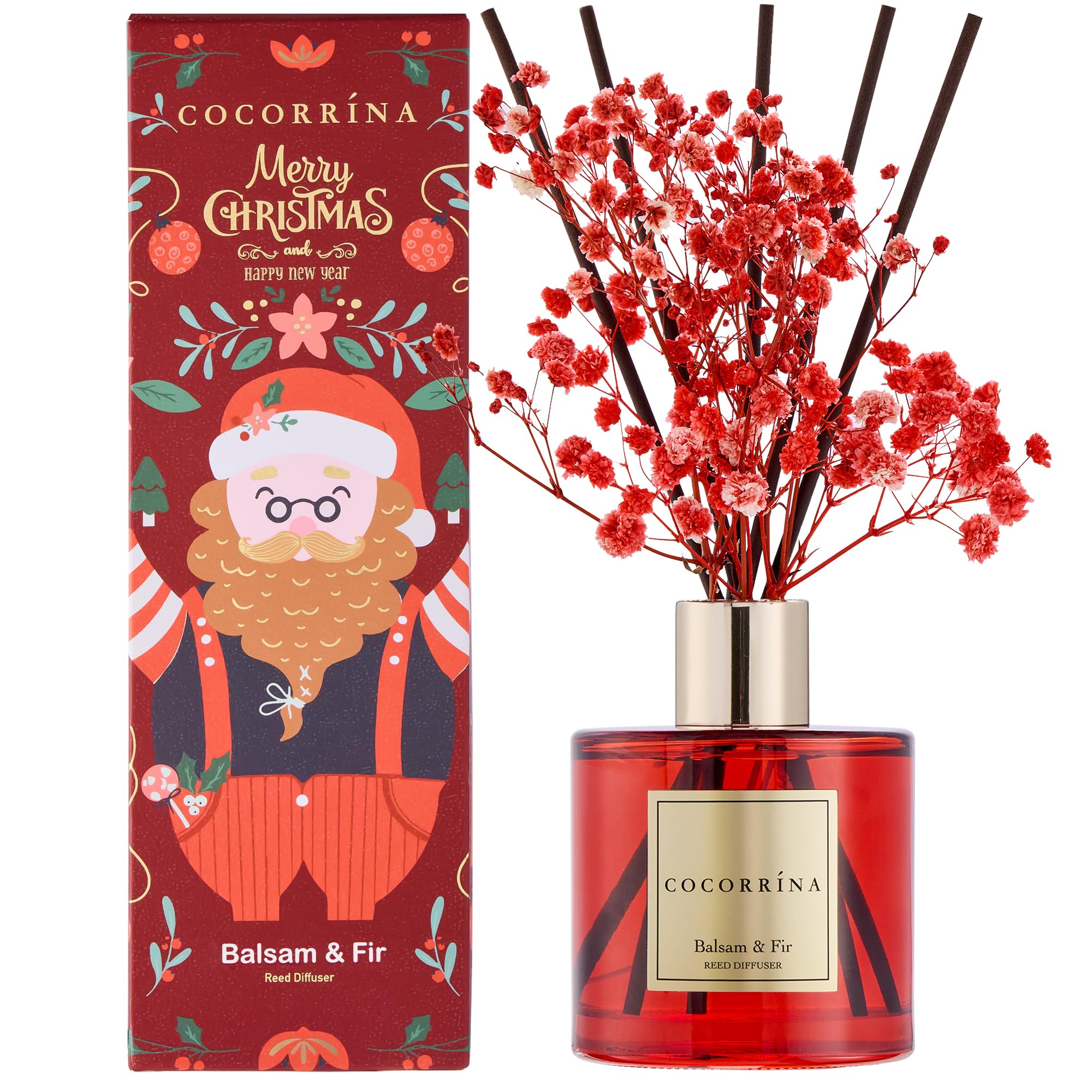 COCORRÍNA Diffuser - Balsam & Fir 6.7 Fl.oz Diffuser with 8 Sticks Home Fragrance Christmas Reed Diffuser for Bathroom Shelf Decor Home Decor