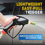 TOOLCY Pro Pressure Washer Gun and Wand, 5000 PSI High Pressure Washer Gun with 18" Curved Extension Wand, 360° Swivel, 1/4" Quick Connect Outlet, Includes 3/8" QC to M22-14mm Adapter & 5 Nozzle Tips