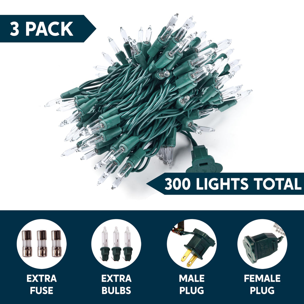 Joiedomi Clear Christmas Lights Outdoor, 300(3x100) Counts 67.5FT Christmas Tree Lights Indoor, Warm White String Lights, Green Wire Xmas Lights Decorations for Holiday Event Wedding Party Decor