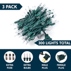 Joiedomi Clear Christmas Lights Outdoor, 300(3x100) Counts 67.5FT Christmas Tree Lights Indoor, Warm White String Lights, Green Wire Xmas Lights Decorations for Holiday Event Wedding Party Decor