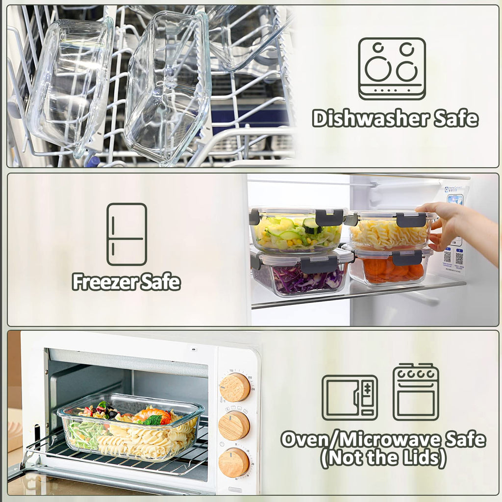M MCIRCO 10-Pack,22 Oz Glass Meal Prep Containers,Glass Food Storage Containers with lids,Glass Lunch Containers,Microwave, Oven, Freezer and Dishwasher (Gray)