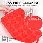 AOTASO Silicone Mini Muffin Pan With Stainless Steel Reinforced Frame 24 Cups Nonstick Cupcake Molds for Baking Silicone Muffin Tray with Handles(2 Pcs, Red)