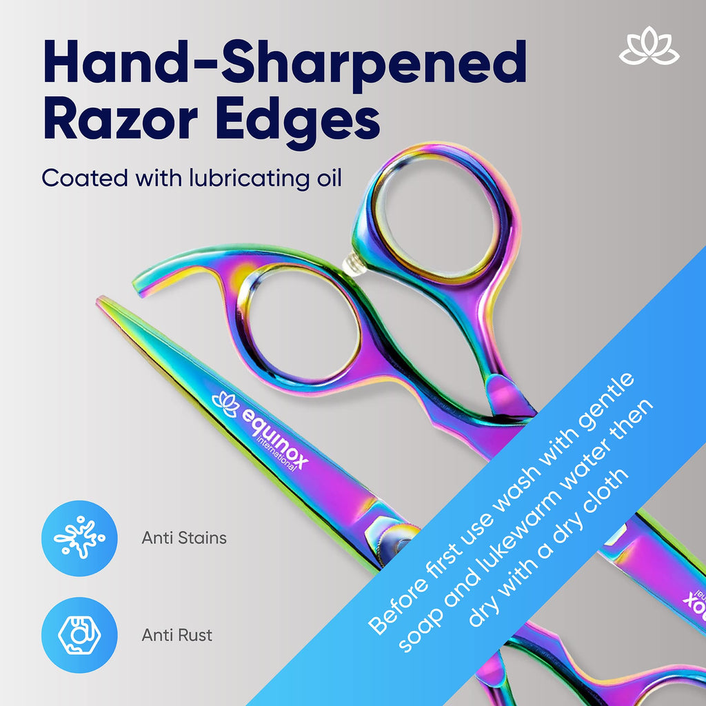 Equinox Professional Hair Scissors - Hair Cutting Scissors Professional - 6.5” Overall Length - Razor Edge Barber Scissors for Men and Women - Premium Shears For Salon (Rainbow)