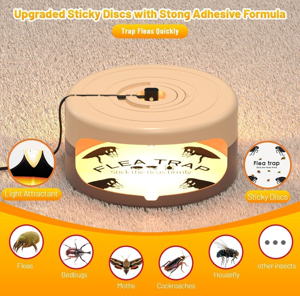 2 Pack Flea Traps for Inside Your Home, Indoor Flea Light, Bed Bug Killer with 8 Sticky Pads & 4 Light Bulb, Odorless Natural Insect Infestation Treatment Trap for Kid Pet