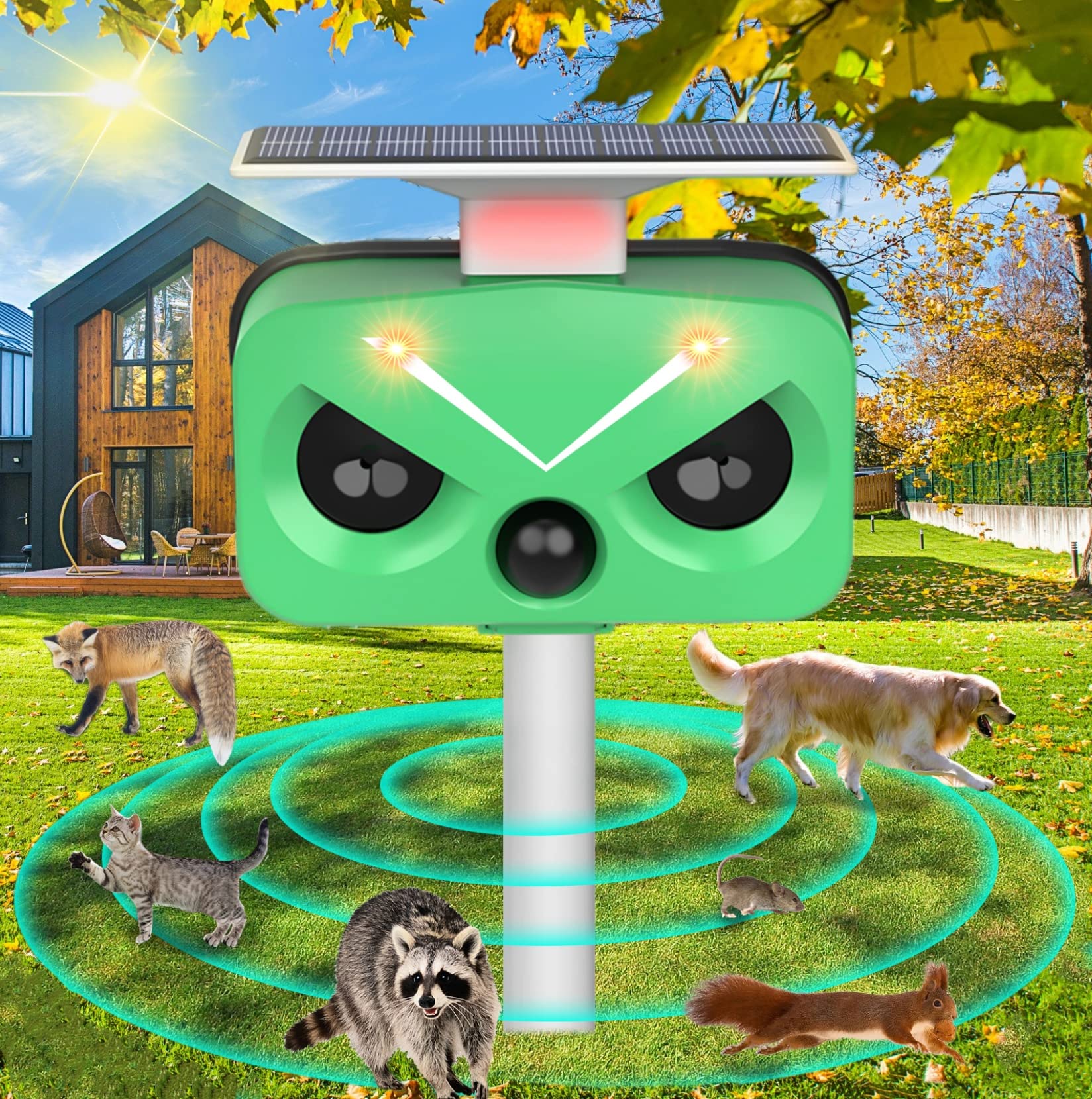 Ultrasonic Animal Repeller, 2024 New 4 Modes Solar Powered Animal Repeller, Cat Repellent Outdoor Animal Deterrent with Motion Sensor & Flashing Light for Dogs,Cat, Bird,Squirrels,Raccoon,Rabbit,Fox