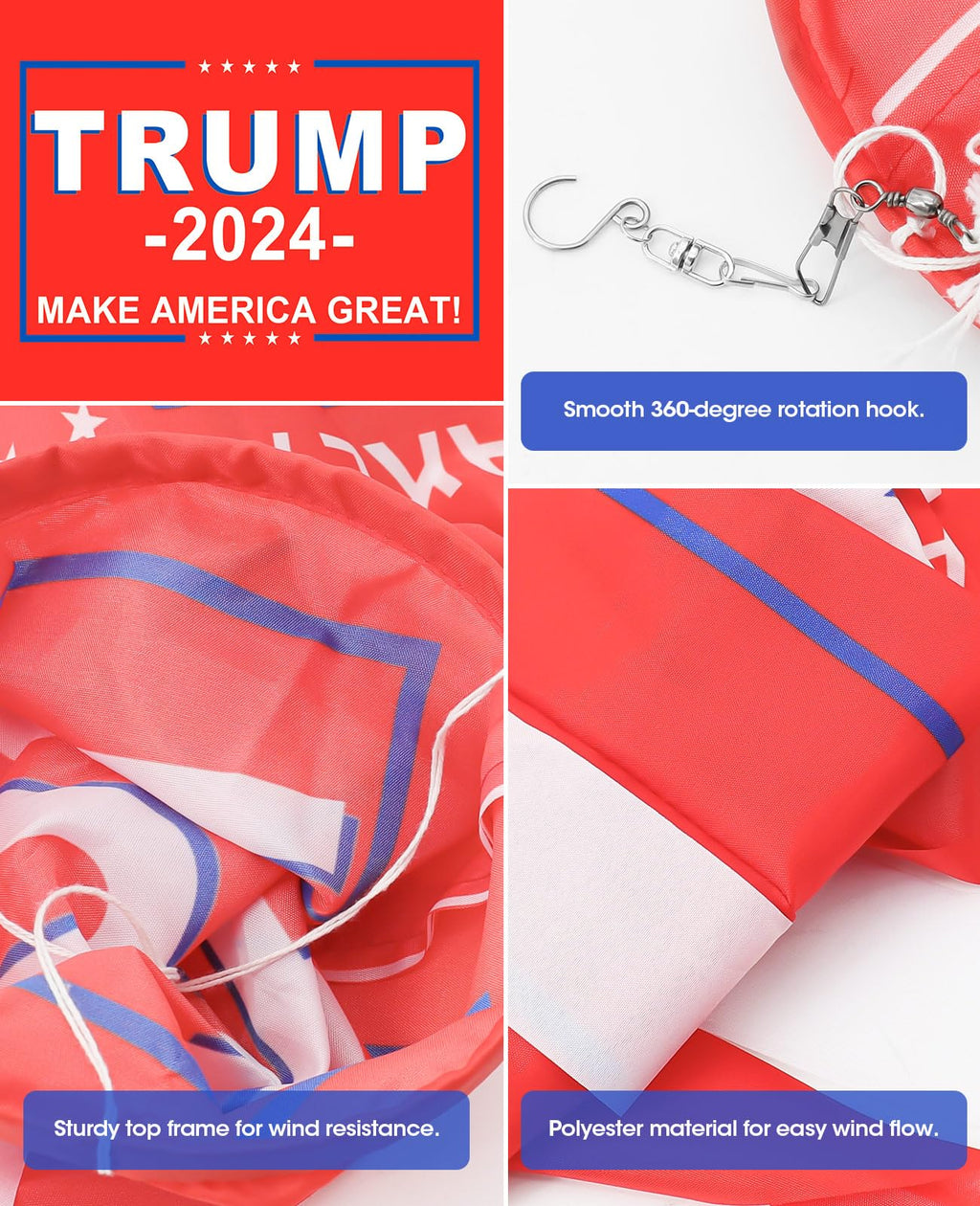 2-Pack Trump Windsocks - Versatile Decor for Outdoor and Indoor Use, Waterproof and UV Resistant, Total Length 40 Inches