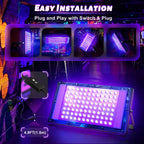 Glostars 100W LED UV Black Light, Powerful UV Spotlight, IP66, 395nm UV Lamp for Christmas, Halloween Glow Party(2 Packs)