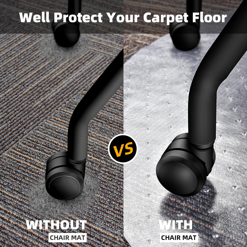 Office Chair Mat Carpet Protector: 36" x 36" Plastic Heavy Duty Computer Desk Mats with Lip for Low Flat and No Pile Carpeted Floor - Clear Rug Pad for Rolling Chairs Office Work Home Gaming Round