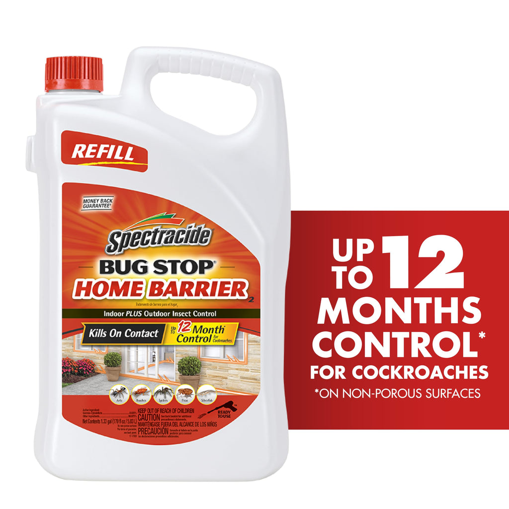 Spectracide Bug Stop Home Barrier2, 1.33 Gallons, AccuShot Refill Kills on Contact for Indoor Plus Outdoor Foundation Treatment Insect Control, Kills Ants, Roaches, Spiders, Fleas, Silverfish