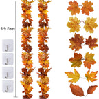 DearHouse 2 Pack Fall Garland Maple Leaf, 5.9Ft/Piece Hanging Vine Garland Artificial Autumn Foliage Garland Thanksgiving Decor for Home Wedding Fireplace Party Christmas (Light Orange)