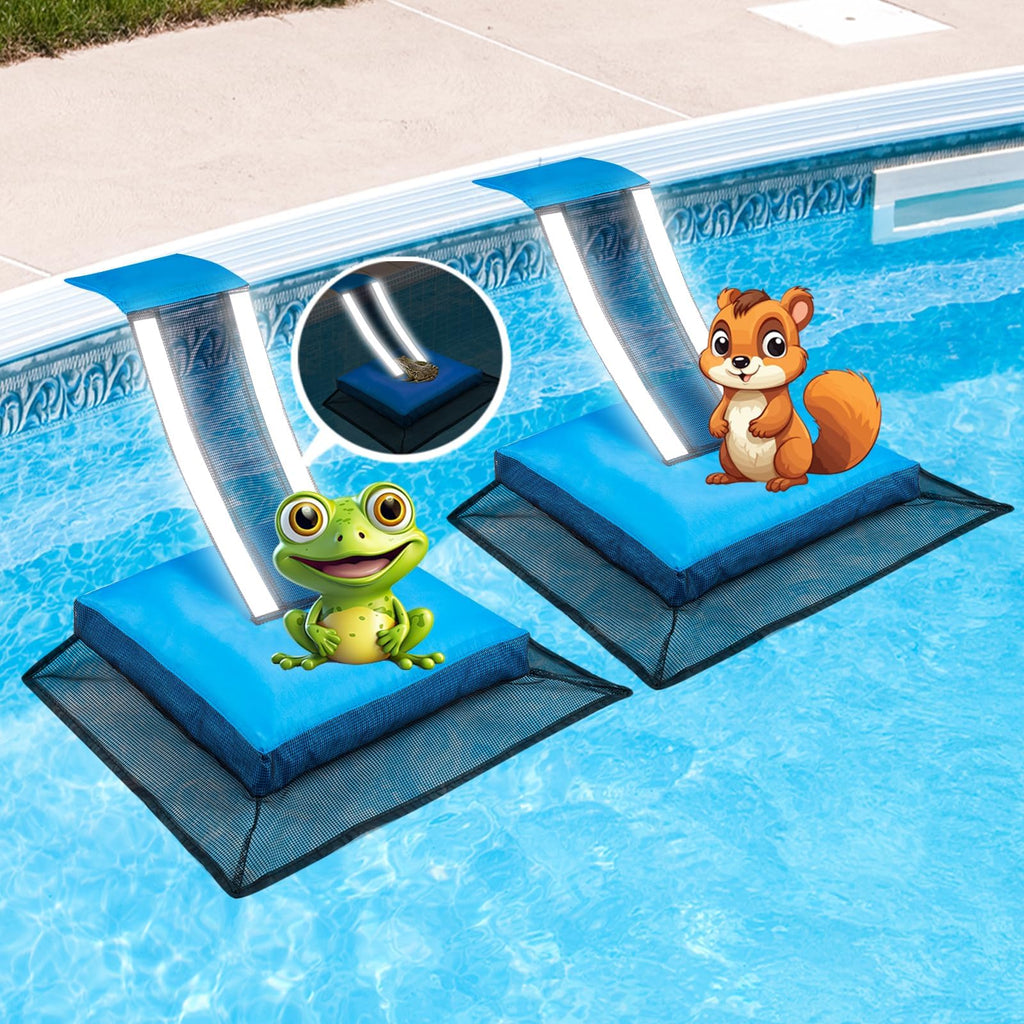 HKZ Pool Critter Animal Escape Ramp - 2Pack Critter Frog Saver Log for Swimming Pool with Reflective Strips, Wildlife Frog Pool Saver Floating Escape Device for Small Critters Squirrel Lizards (Blue)