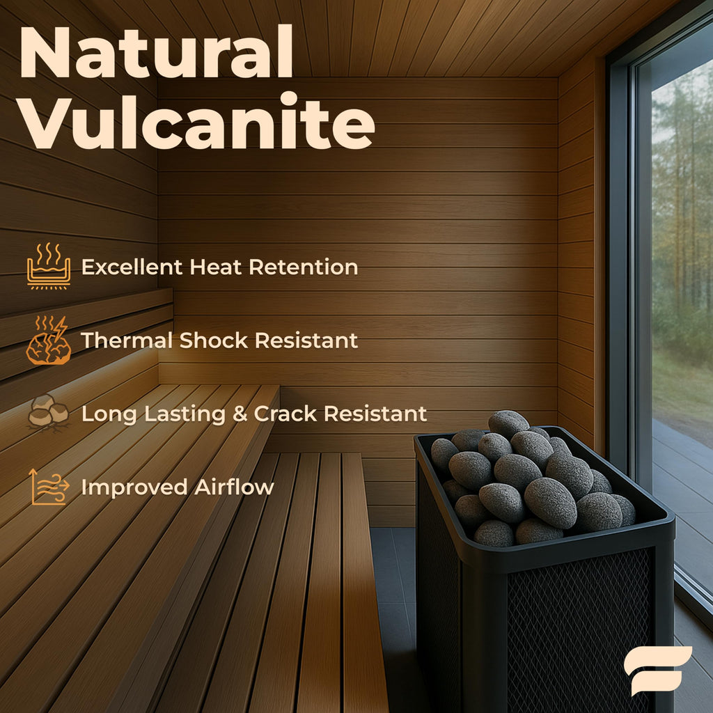SAUNOM Premium Sauna Rocks for Electric and Wood Burning Sauna Heaters — 33lbs A+ Grade Natural Vulcanite — Crack Resistant & Superior Heat Retention Sauna Stones — Fast Heating & Long Lasting Steam