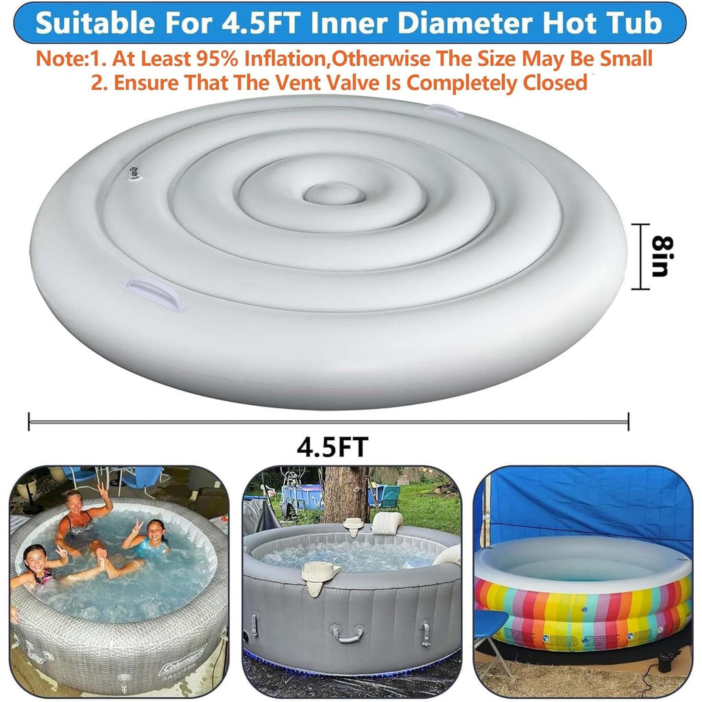 Tlswshsy 4.5 Ft Inflatable Hot Tub Cover- Energy Saving Lid for Round Hot Tub- Foldable Protective Rain Overflow Cover for Outdoor Inflatable Hot Tubs