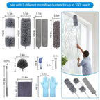 Microfiber Extendable Feather Duster (11pcs) with 100" Extension Pole, Washable Reusable Bendable Dusters for Cleaning Ceiling Fan, High Ceiling, TV, Blinds, Cars
