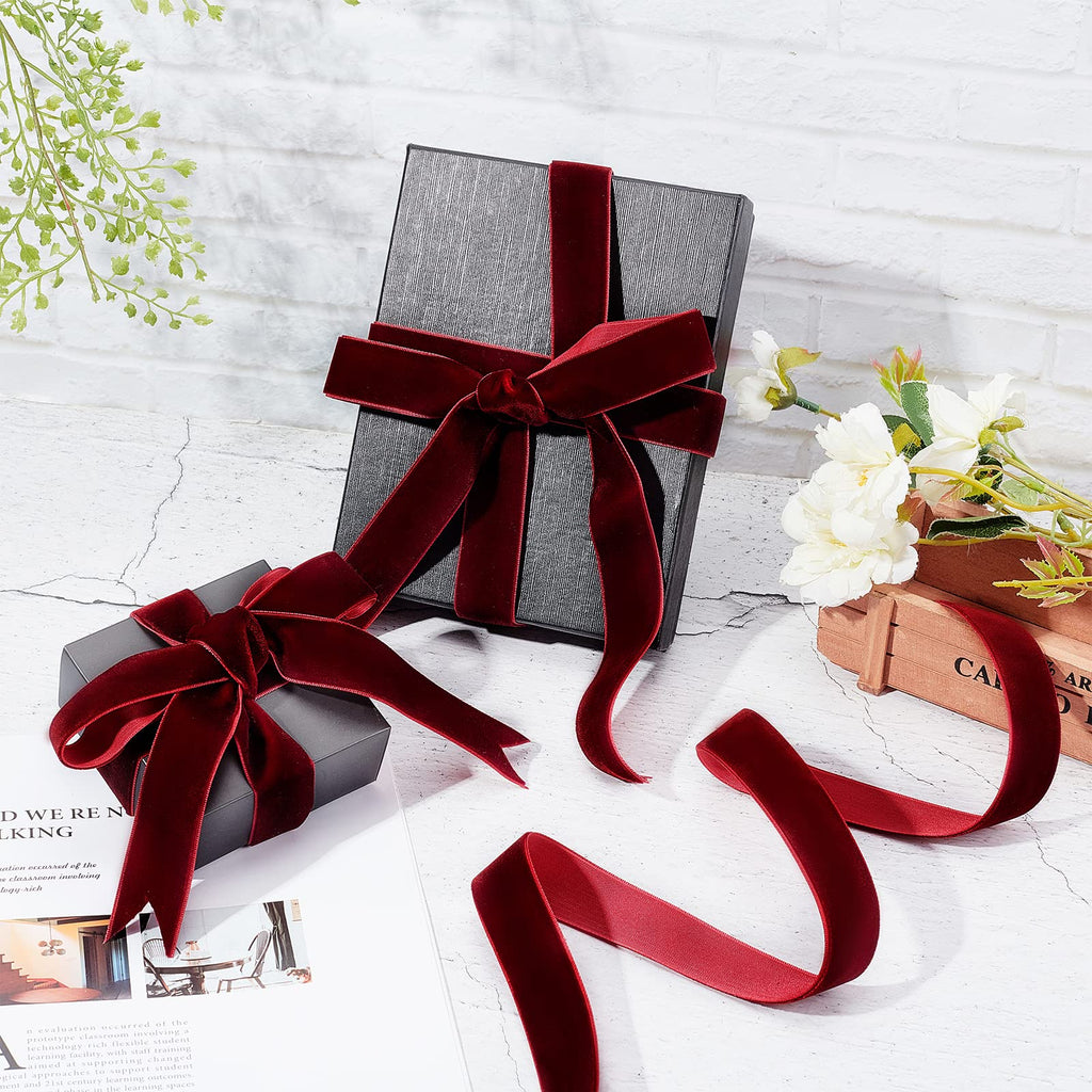 arricraft 20 Yards × 1 Inch Christmas Single Side Velvet Ribbon, Satin Ribbon Roll for Wedding, Gift Wrapping, Hair Bows, Red Velvet Ribbon, Flower Arranging, Home Decorating (Dark Red)