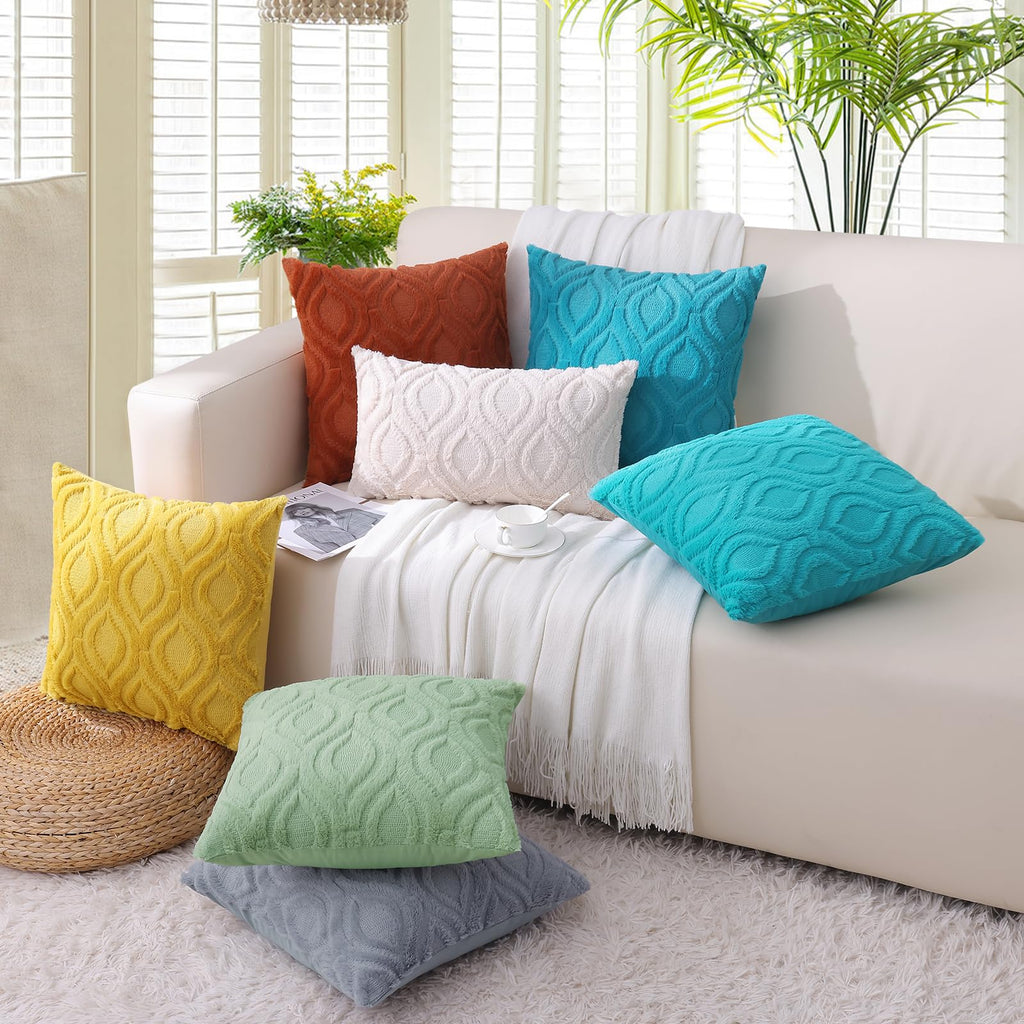 decorUhome Christmas Decorative Throw Pillow Covers 24x24, Soft Plush Faux Wool Couch Pillow Covers for Home, Set of 2, Beige