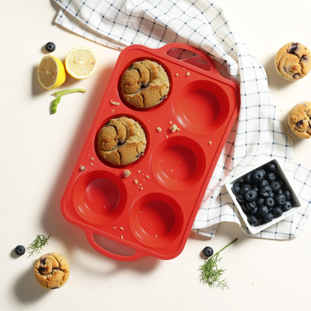 2 Packs 6 Cups Silicone Muffin Pan with Metal Reinforced Frame Jumbo Size Cupcake Pan Tray Egg Bites Cookie Molds Muffin Tin Tart Pans Moldes De Silicona Para Gelatina Hornear Flan Chocoflan